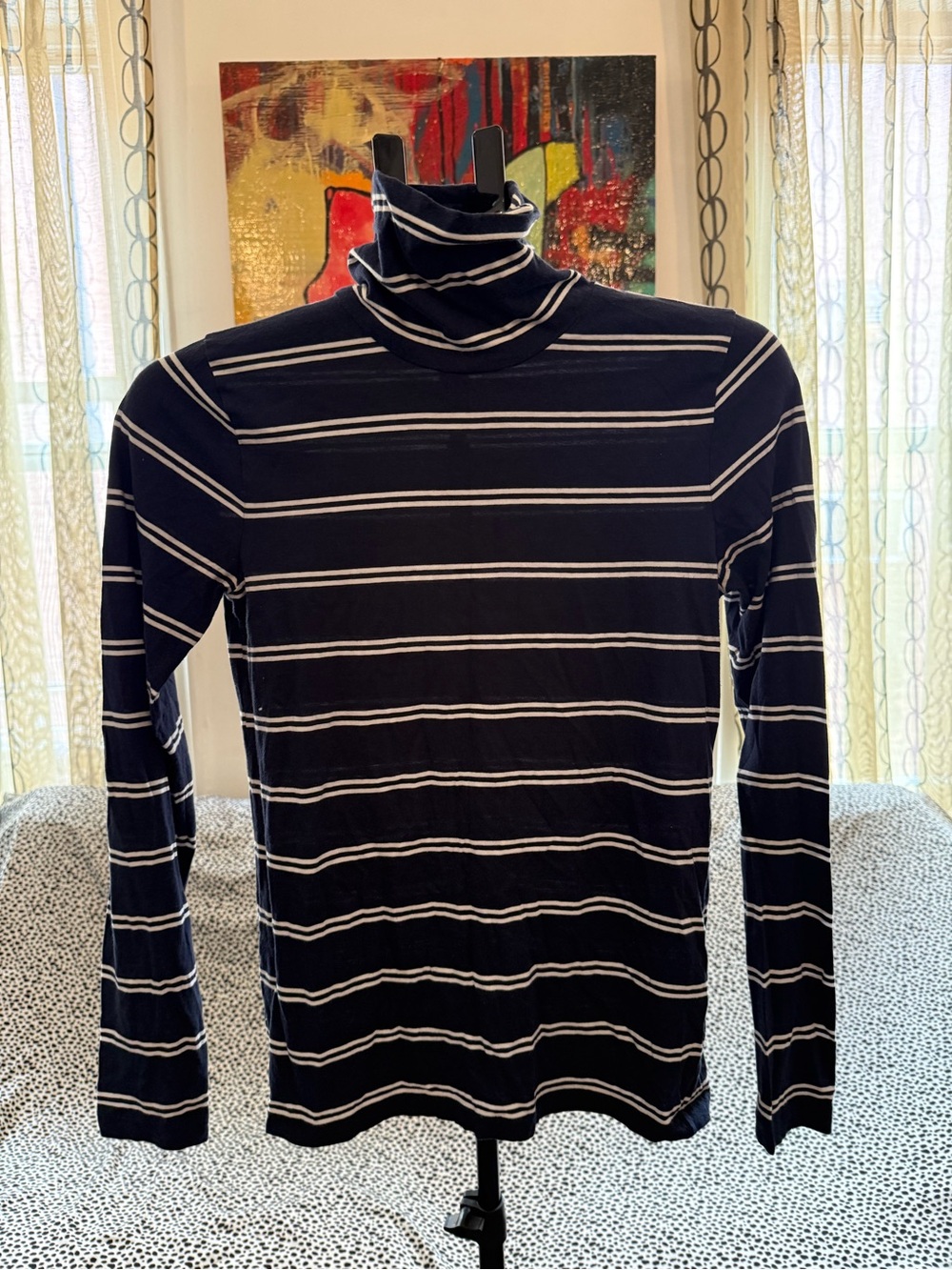 J. Crew Women’s Navy and White Striped Turtleneck